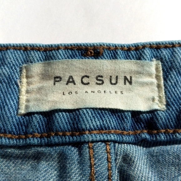 PacSun Retro Distressed Medium Blue High Rise Cropped Straight Leg Mom Jeans 25 - Picture 8 of 16